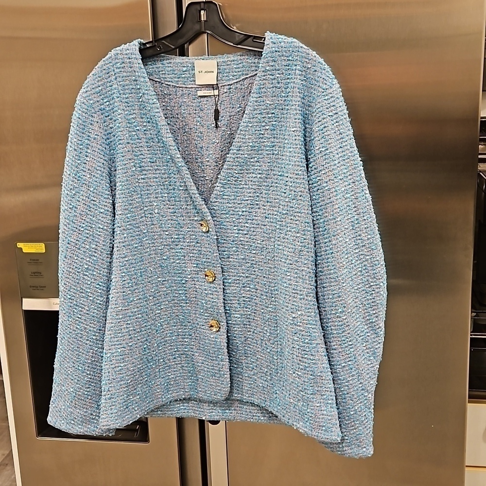 💕ST JOHN💕 Tweed Boucle Knit Suit Jacket Blazer ~ Lilac/Cornflower 12 NWOT